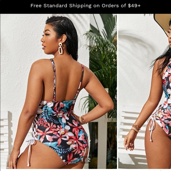 Shein Lace Side Floral One Piece Size 1XL - Picture 2 of 4